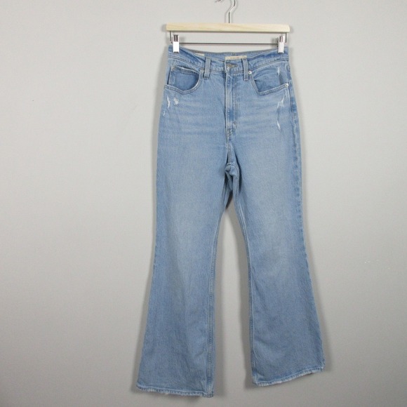 Levi's 70s High Flare Jeans Women 27 Blue Denim Cotton Distressed Vtg Retro 748 - Picture 1 of 15
